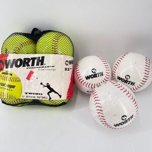 Worth Official League Softballs Set 5  11" 12"  synthetic Sealed Yellow White